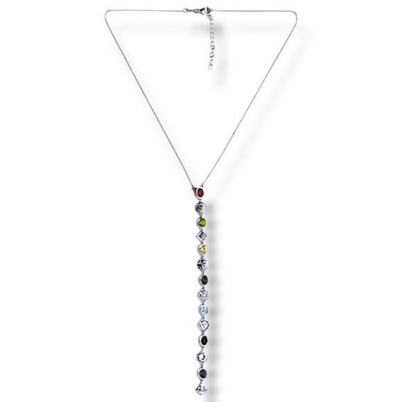 NWT MULTI-GEMSTONE CHAKRA LARIAT NECKLACE IN PLATINUM OVER STERLING SILVER - Picture 9 of 10